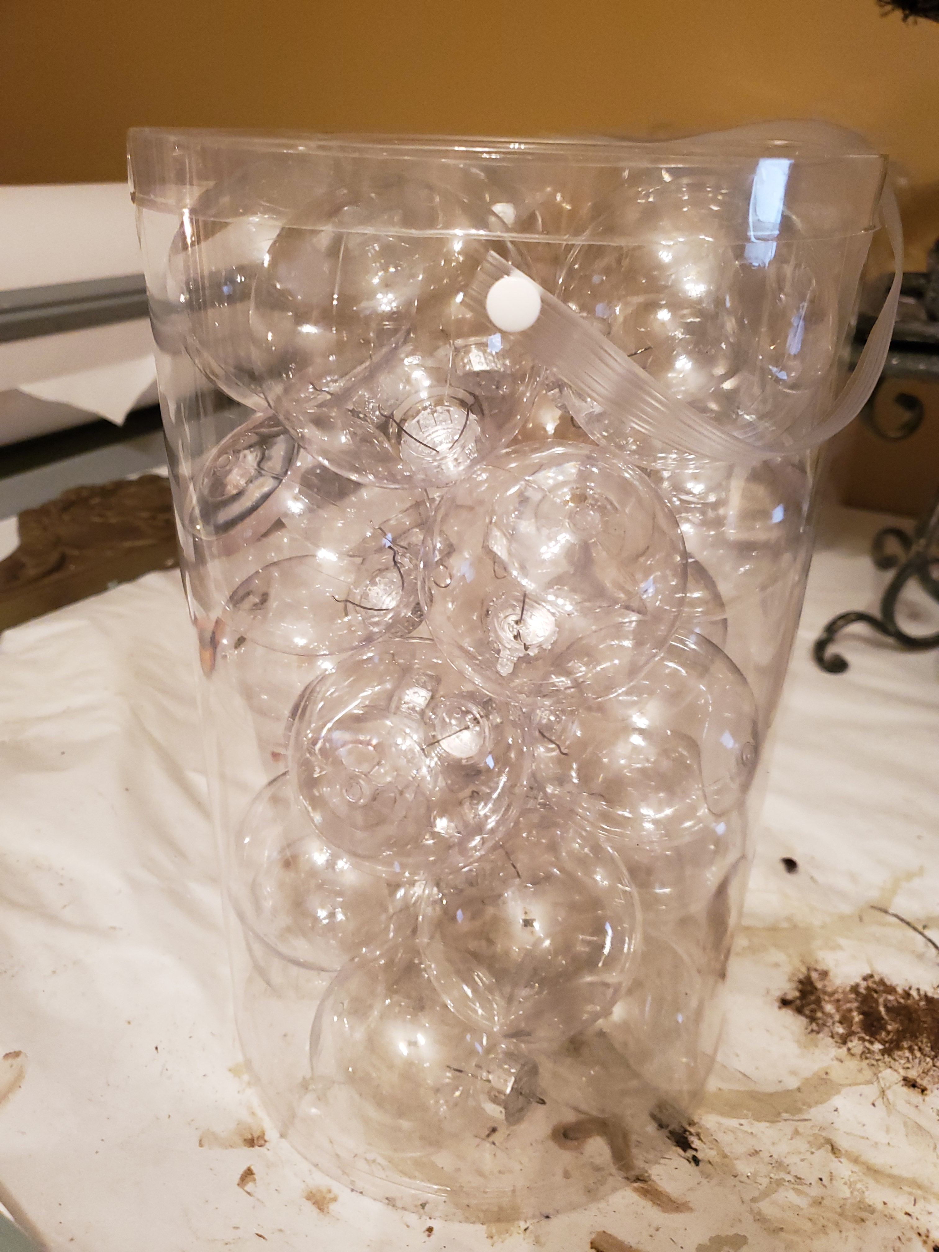 clear ornaments in the container