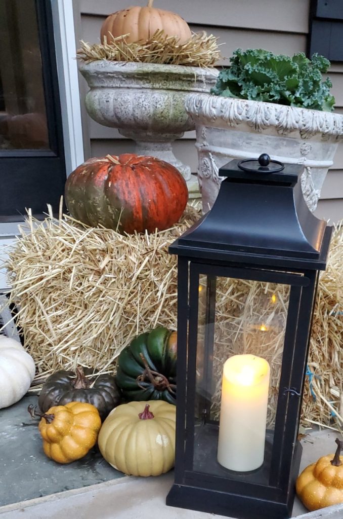 large black lantern lit