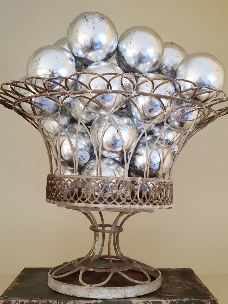 Silver leaf ornaments in the Christmas great room