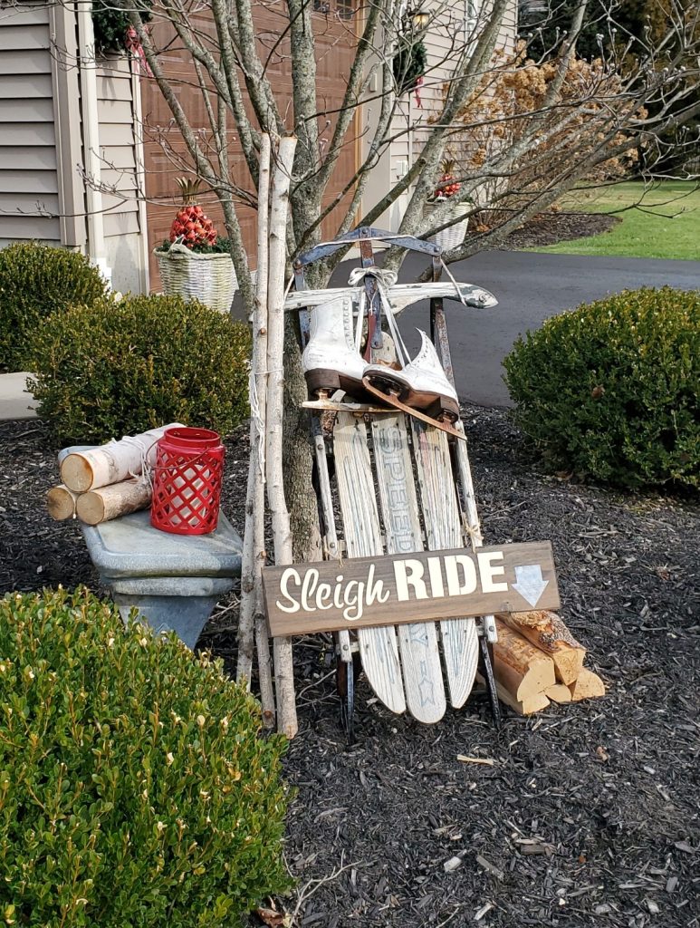 a sled with ice skates and birch branches