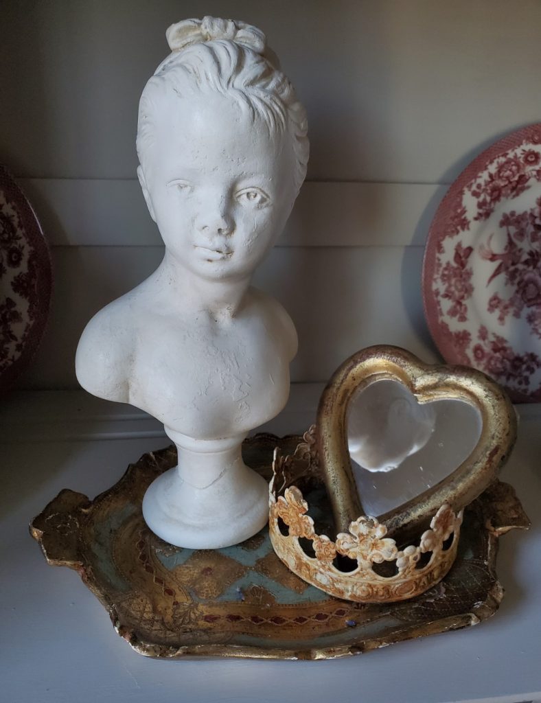 French valentine decor a female bust and heart shaped mirror
