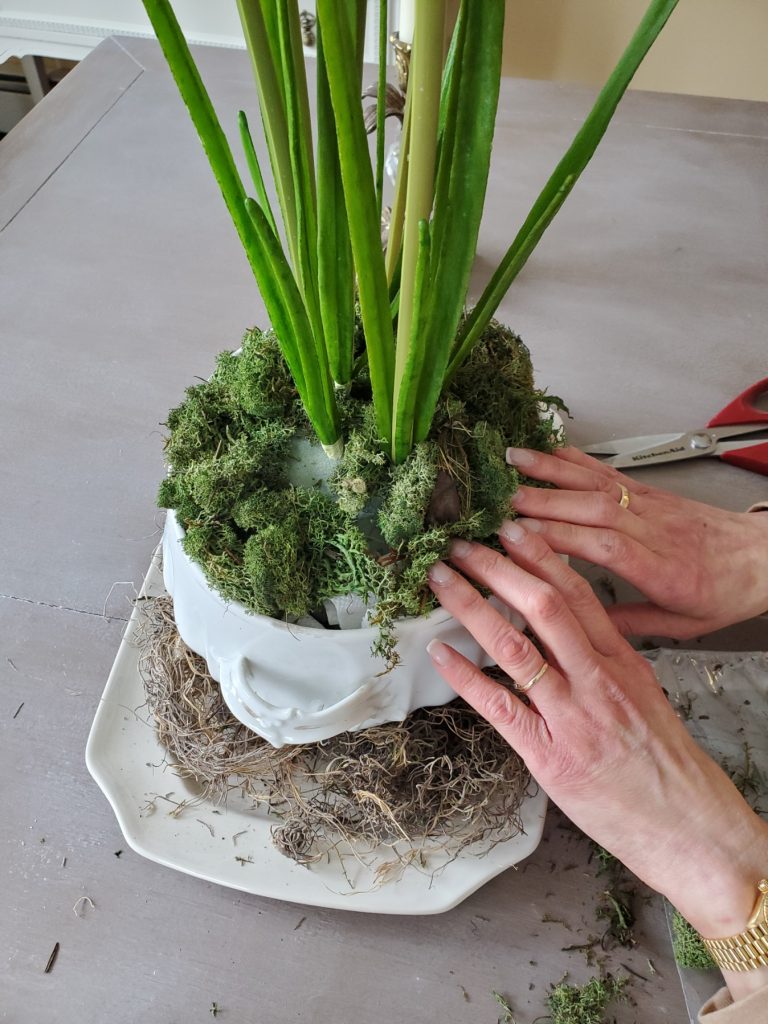 pushing the moss in place
