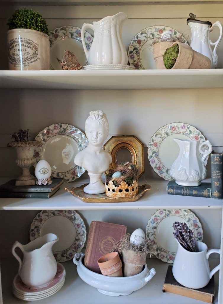 hutch decorated for the spring