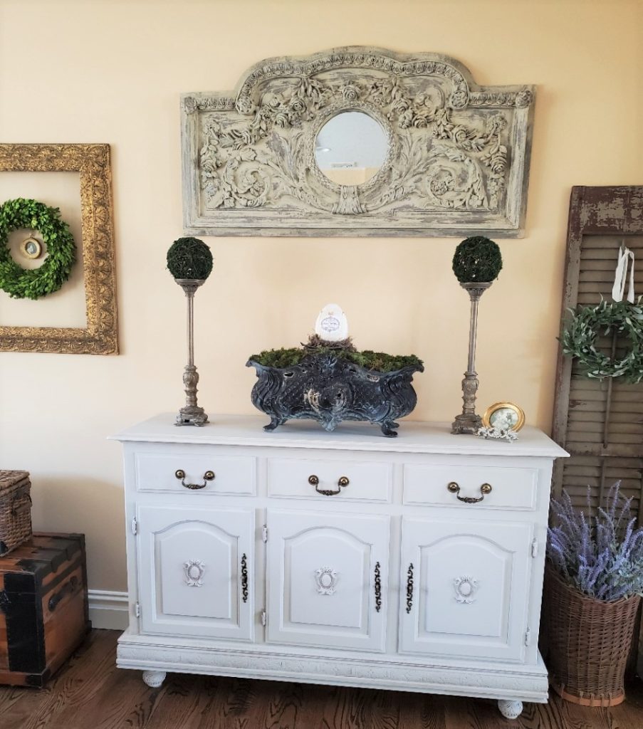 full view of my buffet dressed for spring