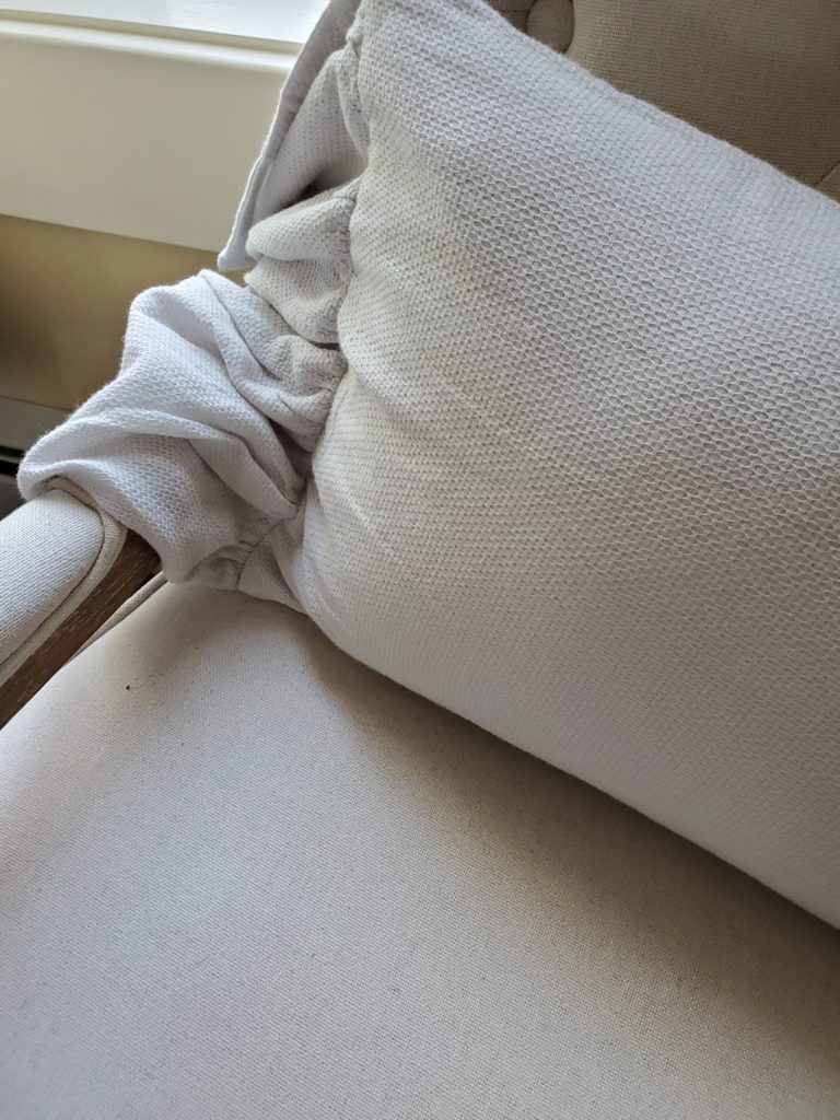 showing the throw pillow ruffle