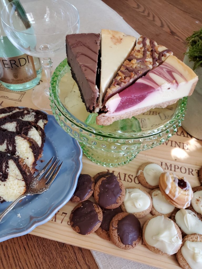 cookies, assorted cheesecakes for Mother's Day in the garden
