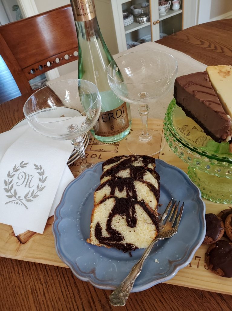 champagne and cake for Mother's Day