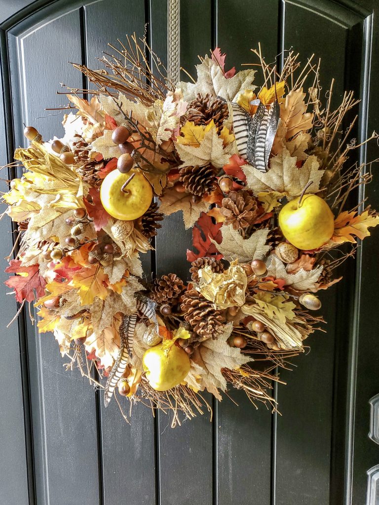 This picture is the wreath hanging on the front door.  It's full of fall colors.
