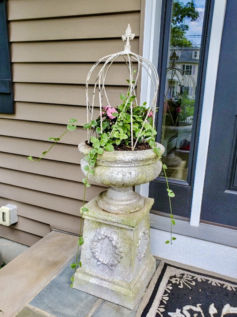 full picture of the cloche on n outdoor pedestal