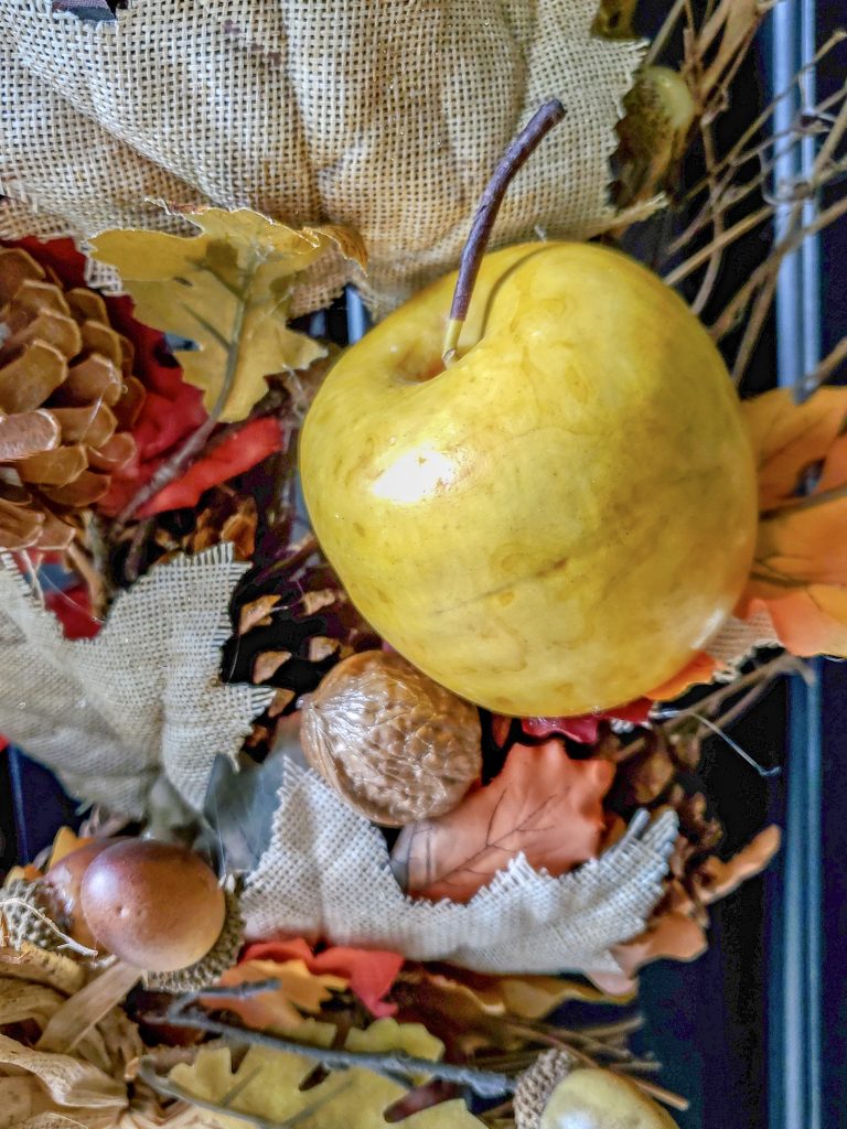 This is an up-close picture of one of the apples added to the wreath.  It looks so real
