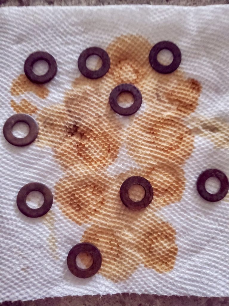 Rusty washers after drying