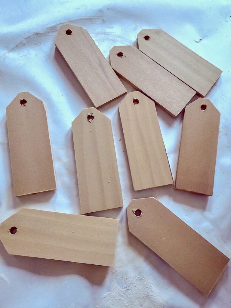 Wood cut into the shape of tags