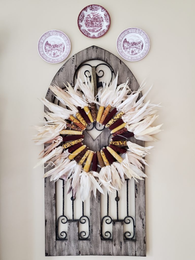Indian corn wreath on a gate