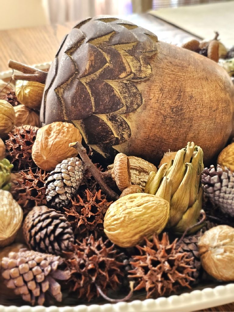 acorn-obsessed-centerpiece-acorn-caps-on-branches-sweetgum-pods