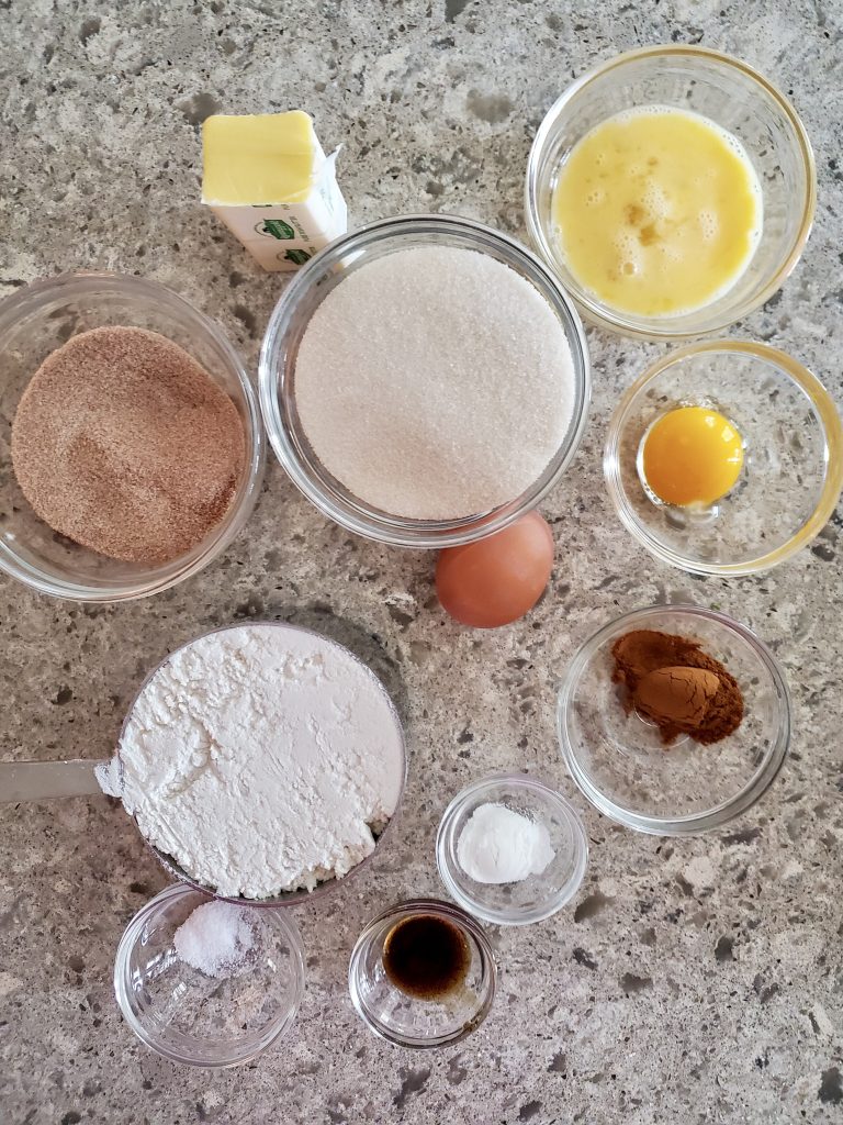ingredients lined up for cinnamon  sugar biscotti