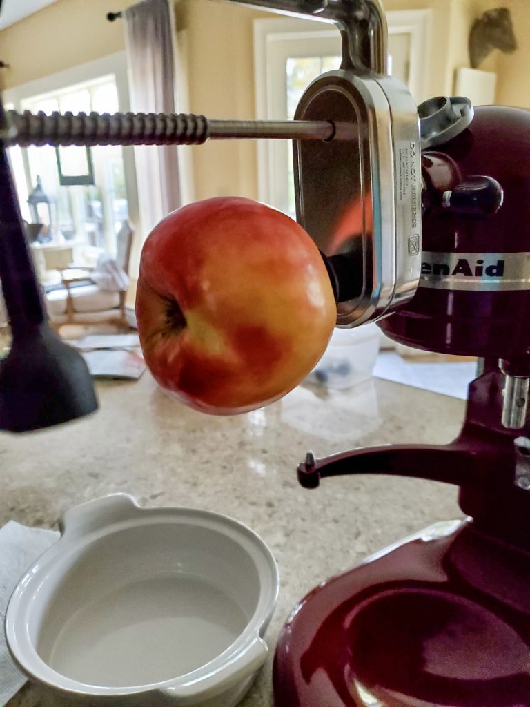 apple on the kitchenaid slicer/peeler