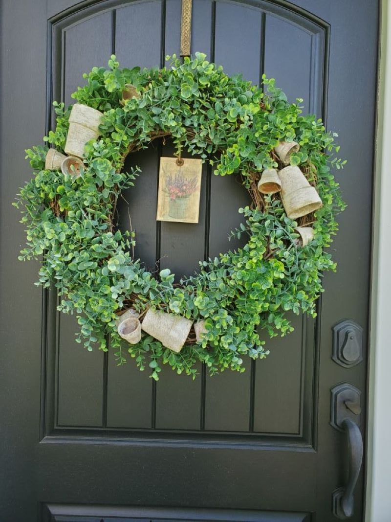 Grapevine and flower pot wreath