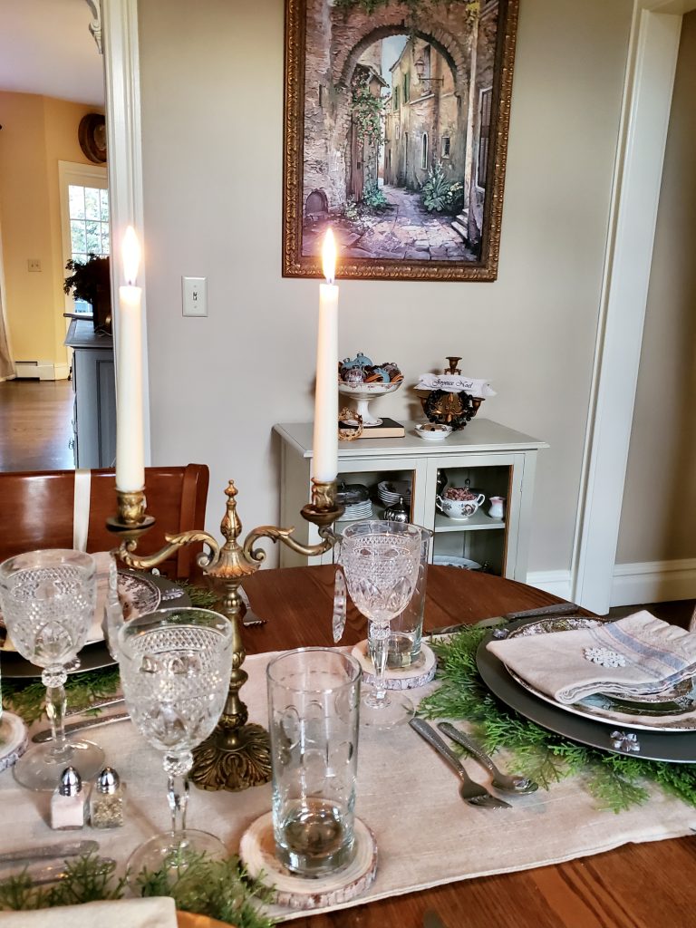 picture of the dining room with a small cabinet