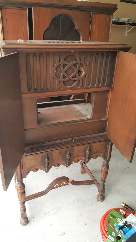 the old radio cabinet that was found by the curb