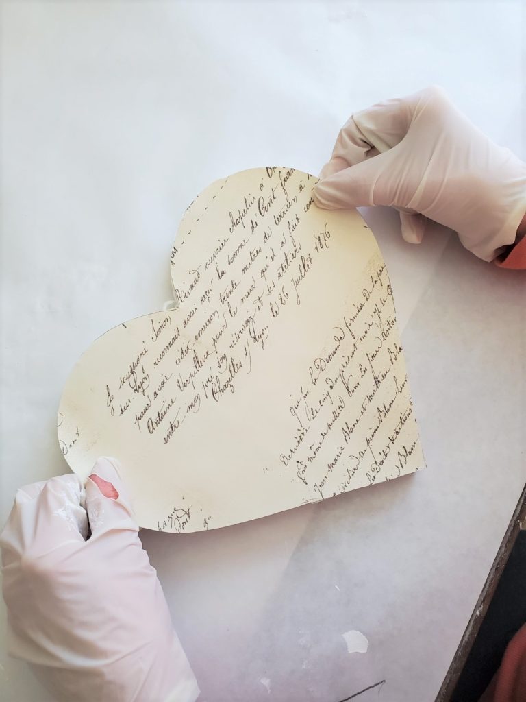 adding the wrapping paper to my easy elegant Valentine DIY