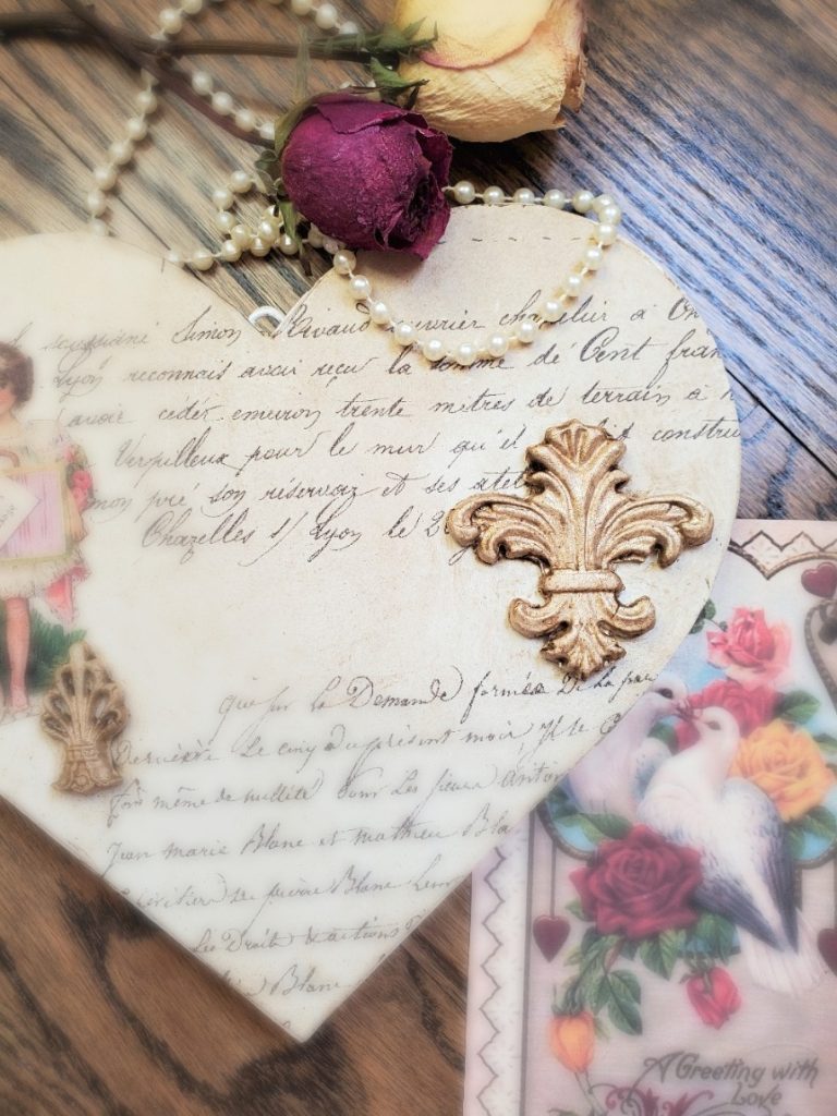 showing a closeup of my easy elegant Valentine DIY with roses and pearls