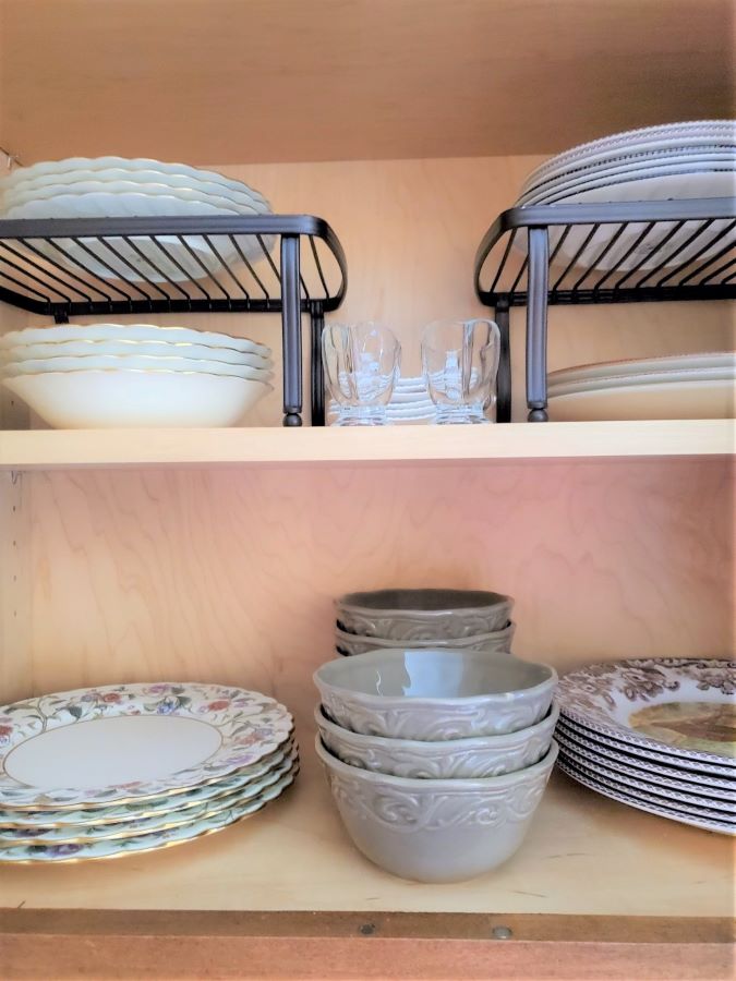 dishes in cabinet