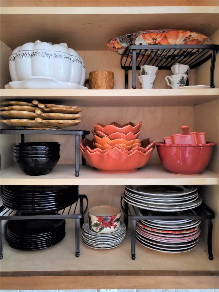 dishes stacked on risers
