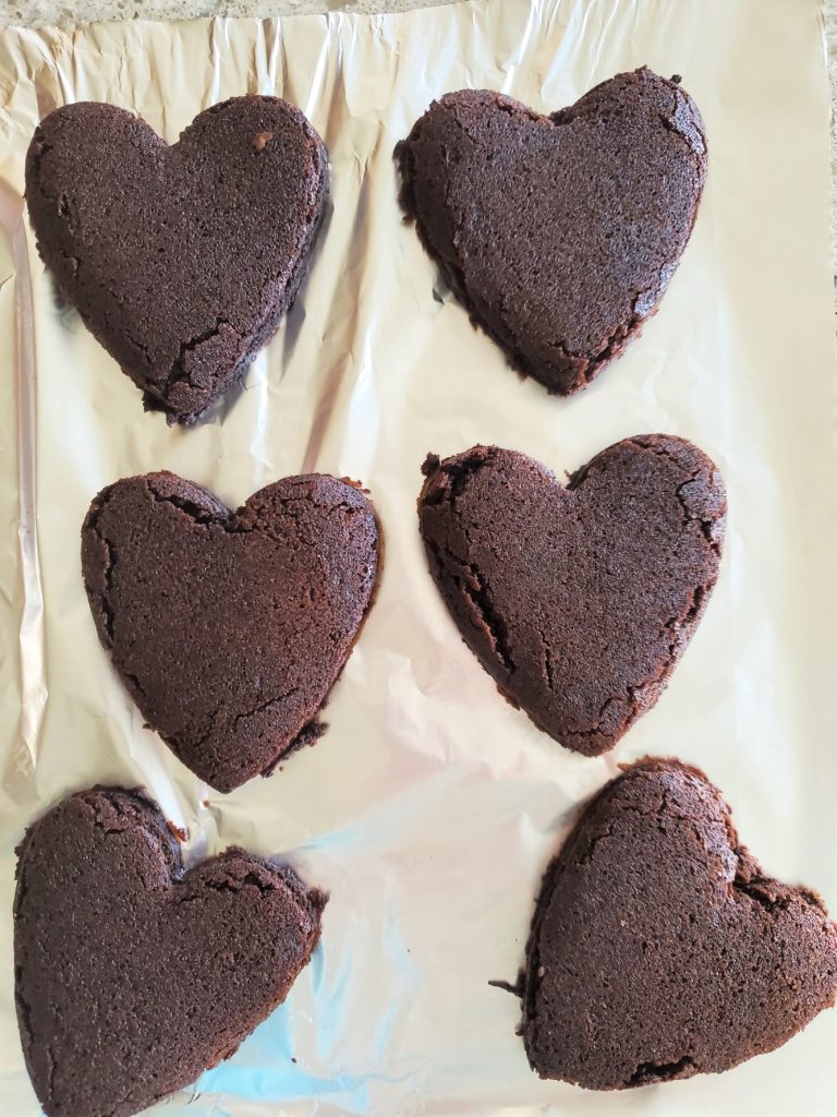 Easy Heart Shape Chocolate Brownies hearts after being cut out 