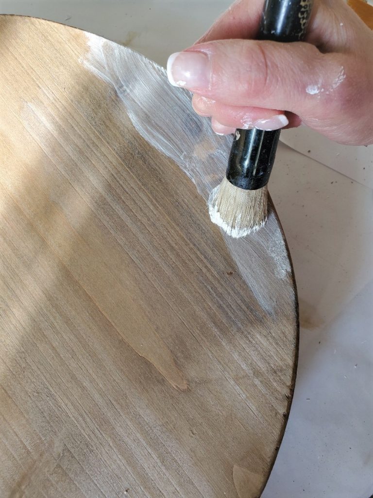 How to White Wax Wood Risers applying it with a stencil brush
