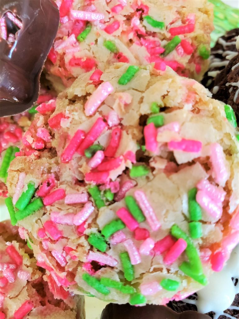 blondies up close with pink and green sprinkles
