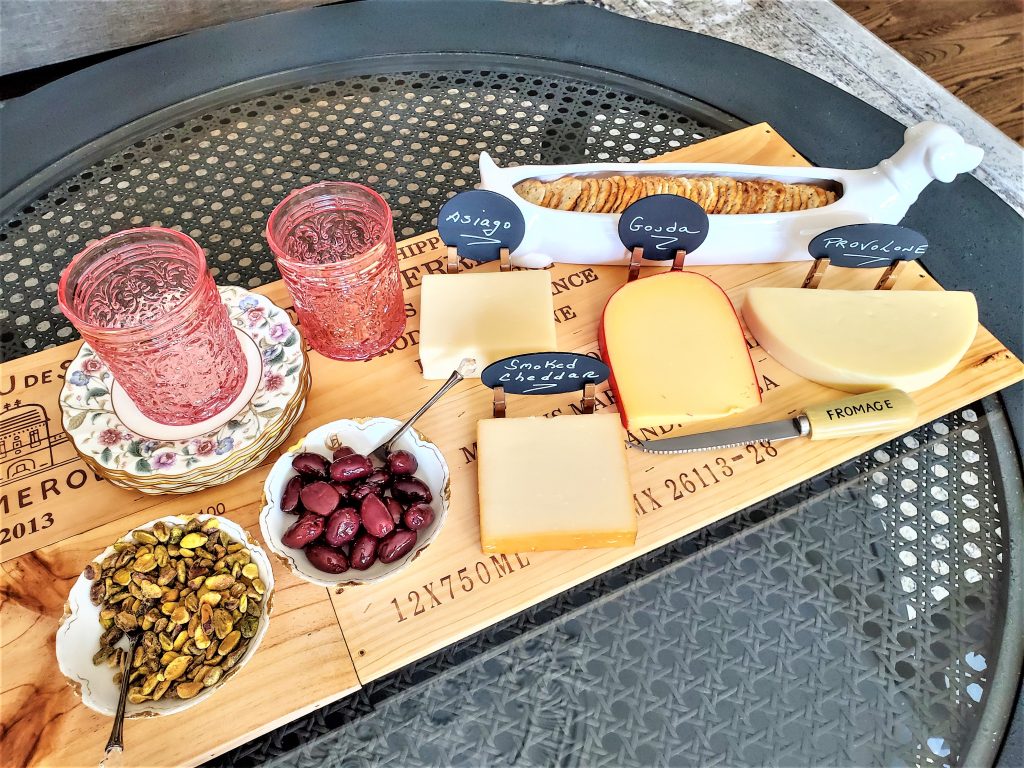 cheese markers on charcuterie board