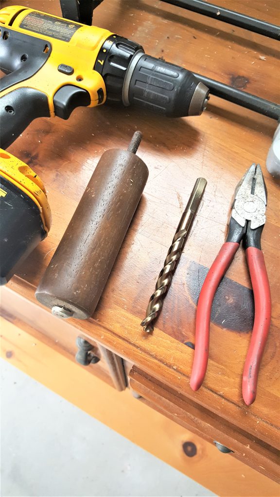 drill, furniture leg, drill, drill  bit, pliers