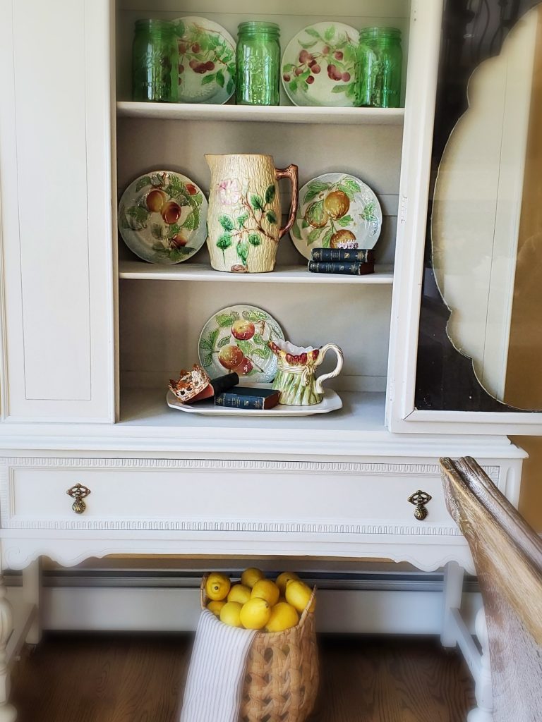 Antique Majolica dishes and a pitcher  