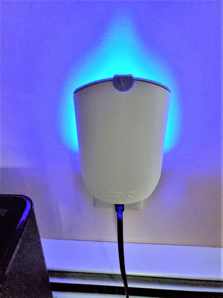 zevo trap plugged in with UV light lit