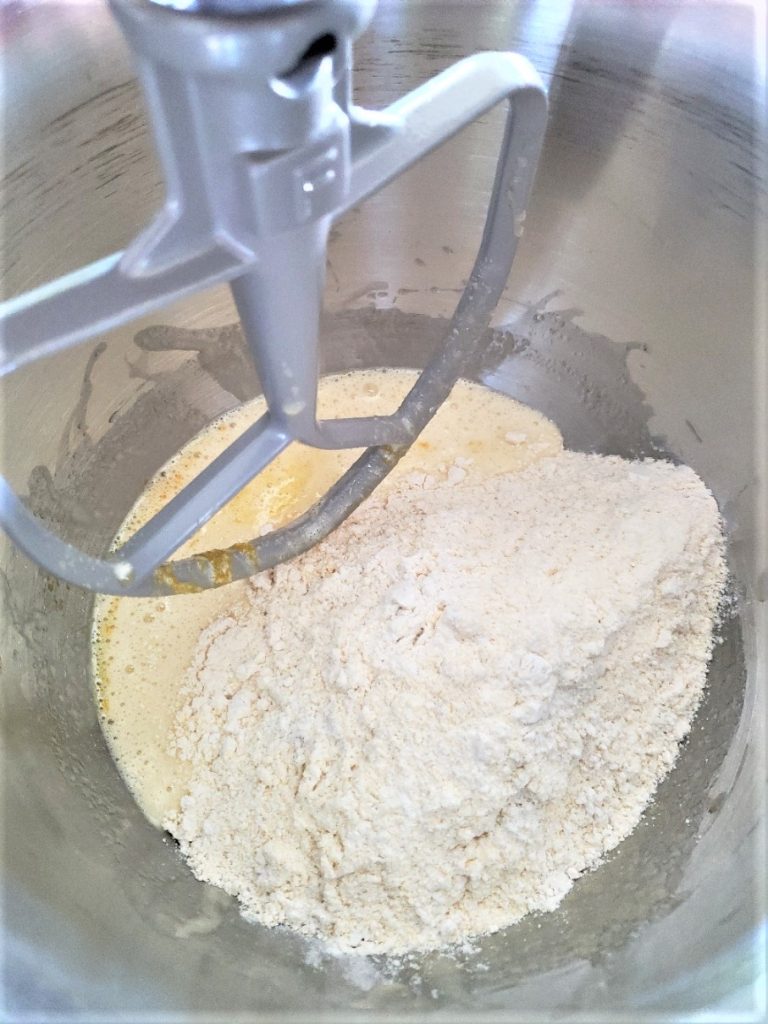Adding the Gluten Free Flour Citrus Biscotti Chocolate Drizzle