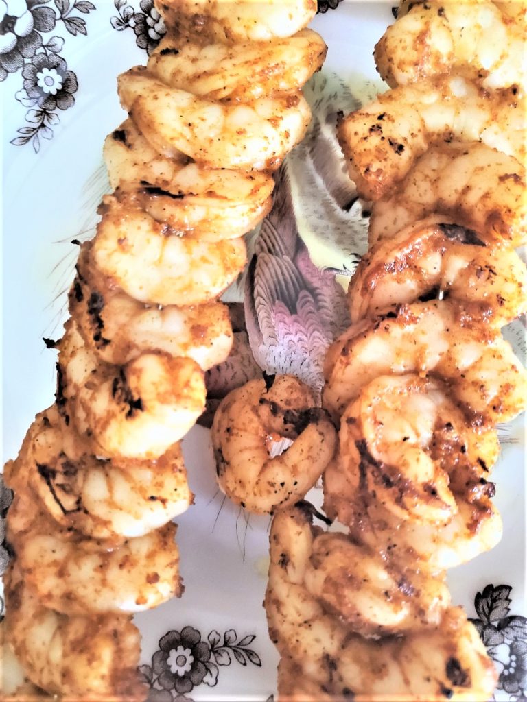 Cooked shrimp kabobs