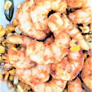 Shrimp over roasted corn