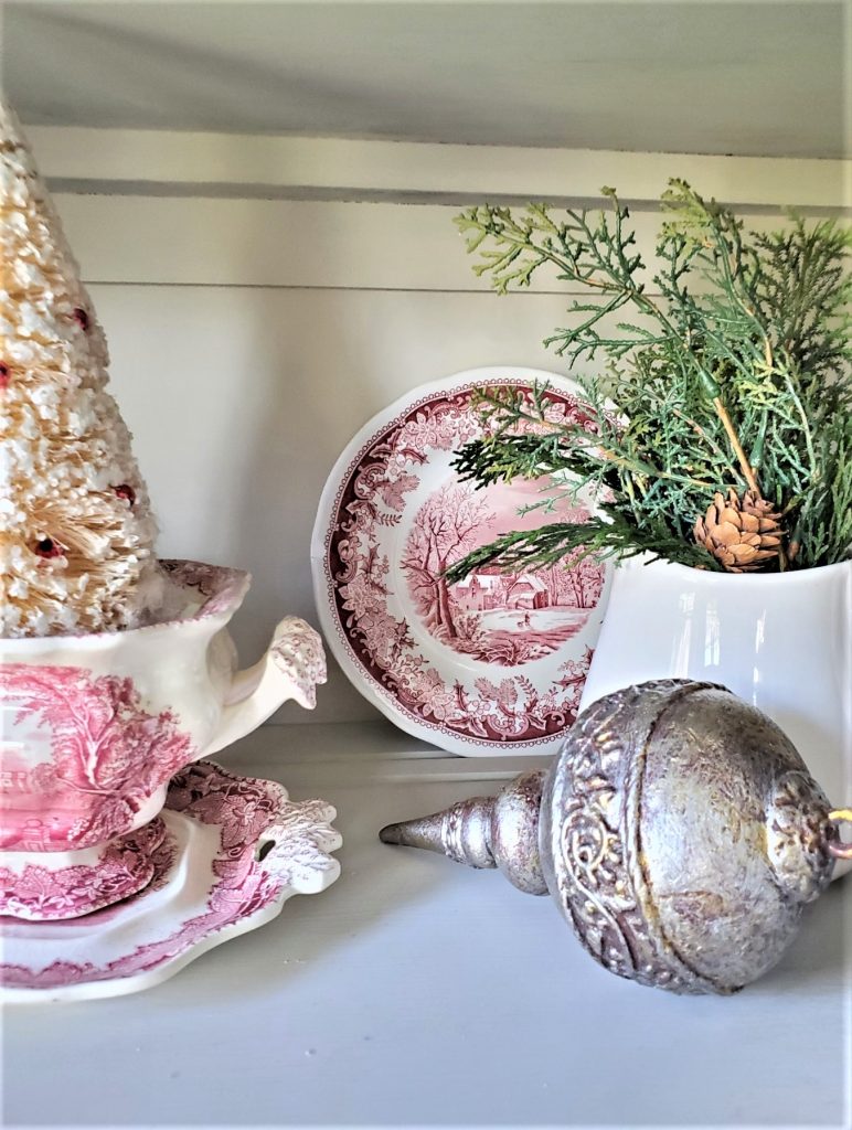 More pieces in the hutch simple Christmas kitchen
