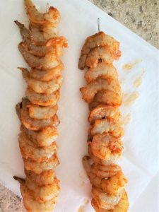 Raw Shrimp on Metal Skewers