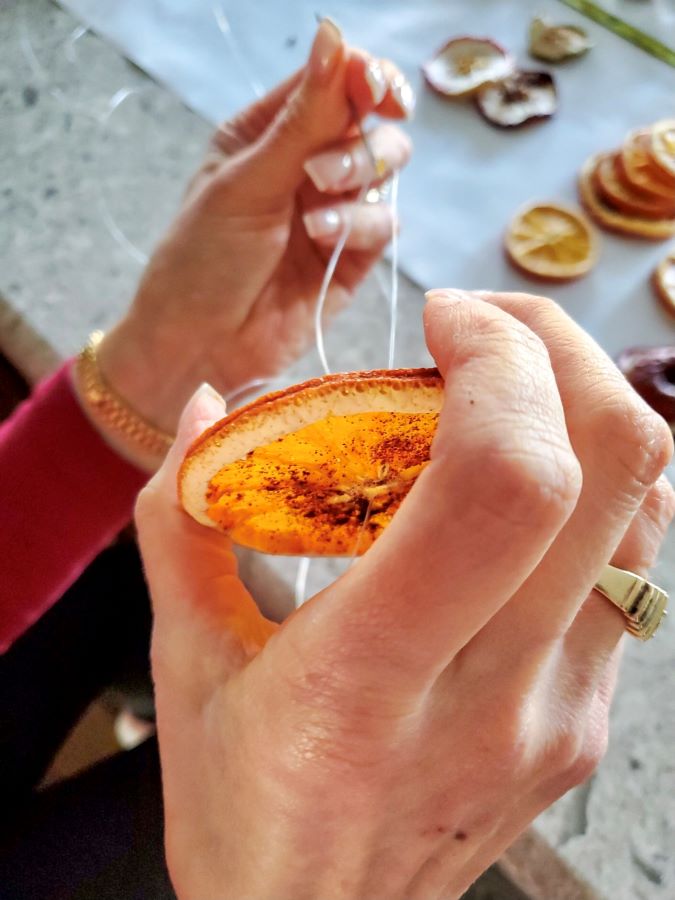 dried orange garland sewing needle with clear fishing line featured image