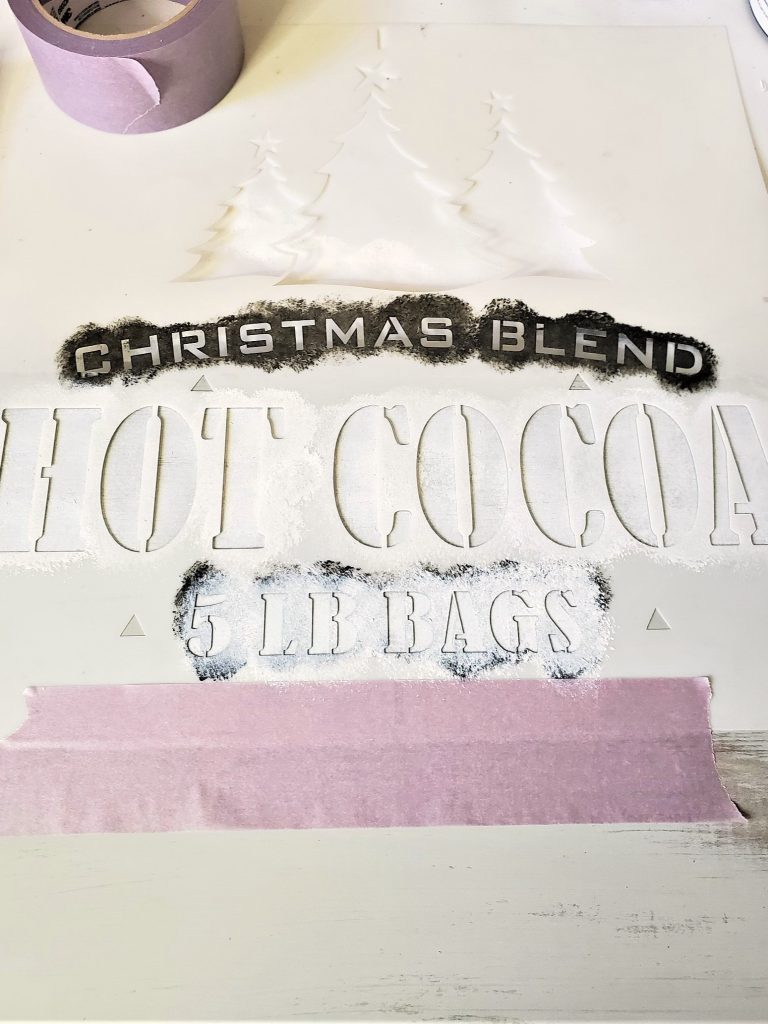 diy-fall-porch-sign-showing-hot-cocoa-stencil-before-painting
