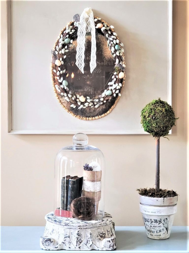 soft-blue-chest-cloche-flower-pots-topiary