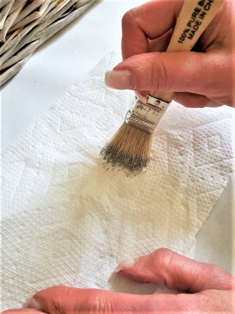 removing-excess-dark-gray-paint-to-dry-brush-basket