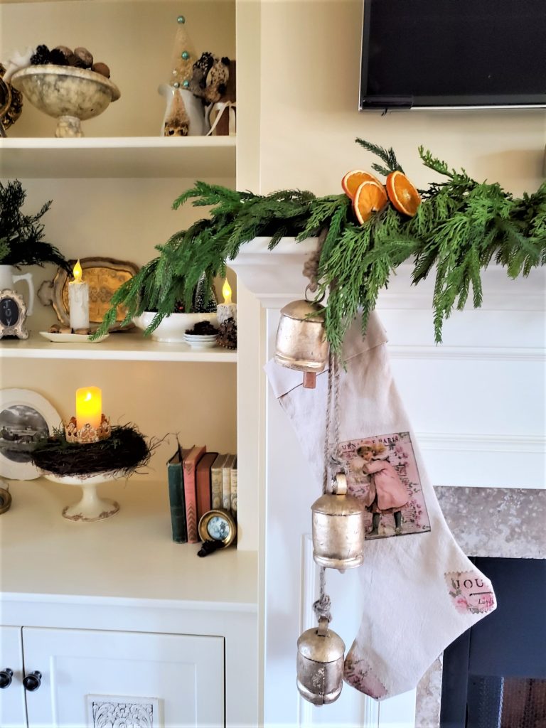 one-stocking-and-bells-from-fireplace-old-fashioned-christmas