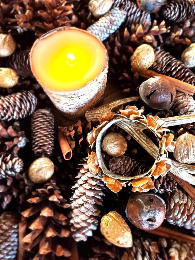 overhead-shot-of-candle-and-bells