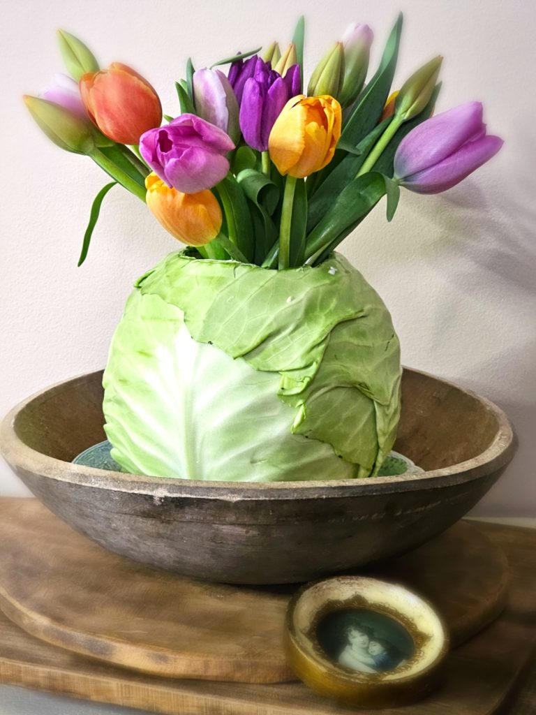 make-a-cabbage-vase-for-a-floral-arrangement-tulips