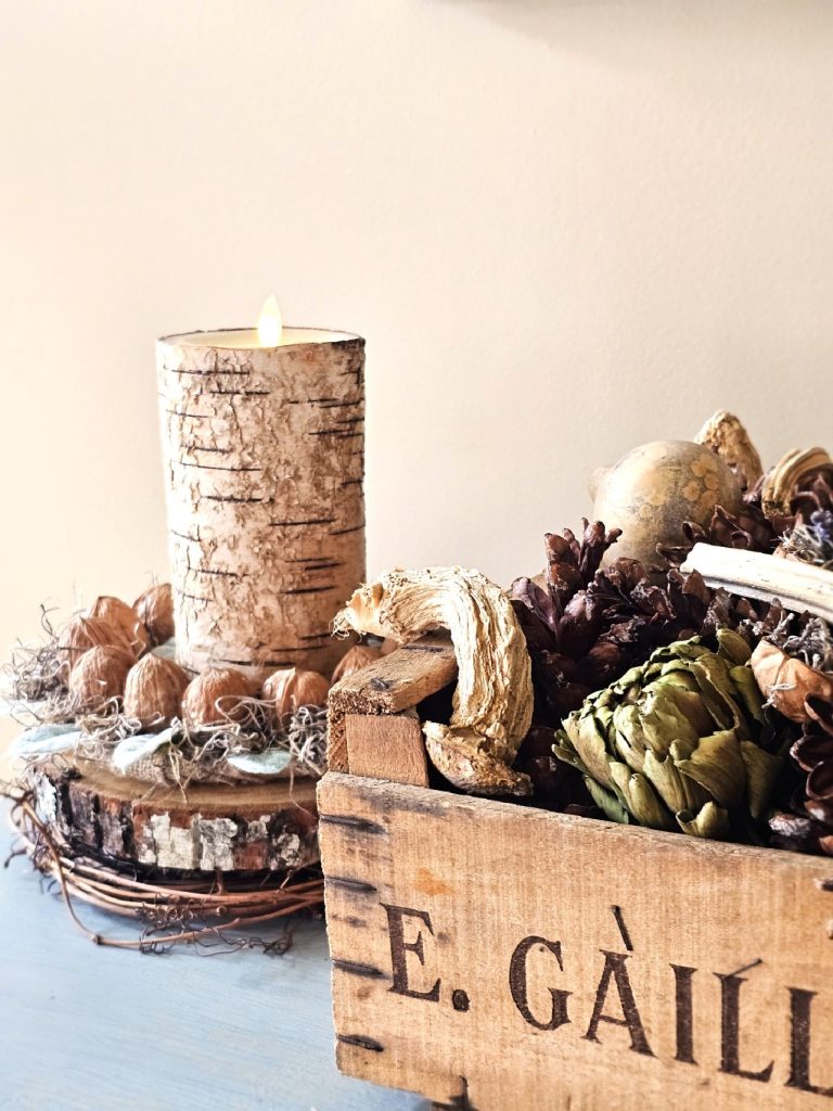 wood-crate-dried-pumpkin-stems-birch-bark-candle-fall-candle-ring